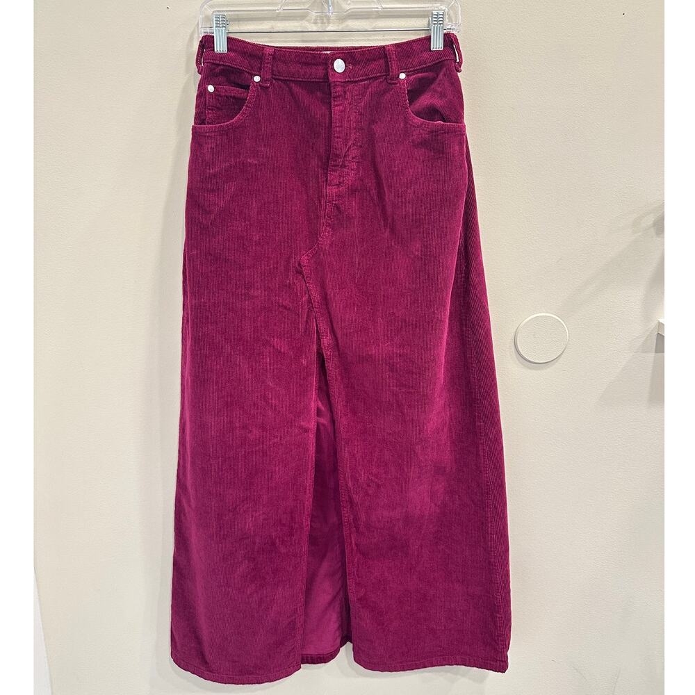 Pilcro‎ Magenta Madi Corduroy Front Slit A-Line Maxi Skirt 4 Cottage Boho Casual